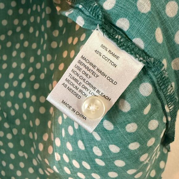 Trovata Green Polka Dot Shirt Blouse Ruffled Short Sleeve Size M Anthro Cottage - Picture 7 of 9